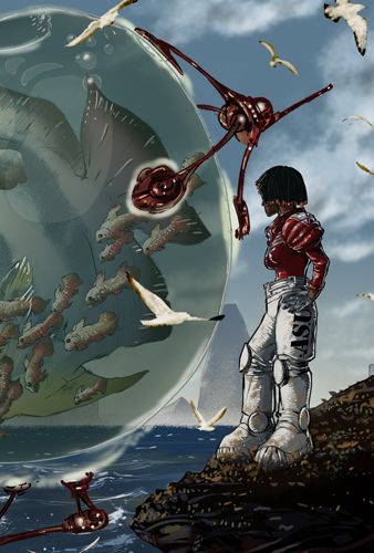 illustration, dessin, art, mer, sauvez les animaux, sauver la planète, digital art, photoshop, poisson lune