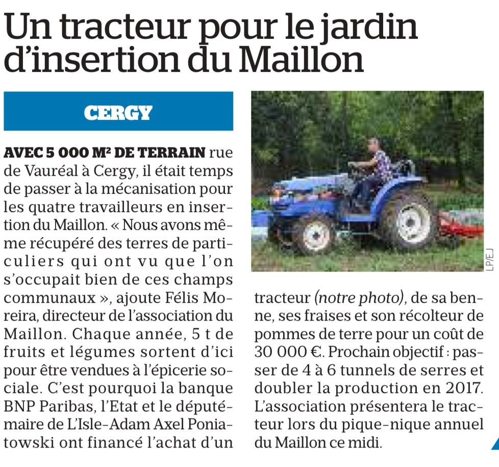 Un tracteur pour le jardin d'insertion du Maillon (Le Parisien)