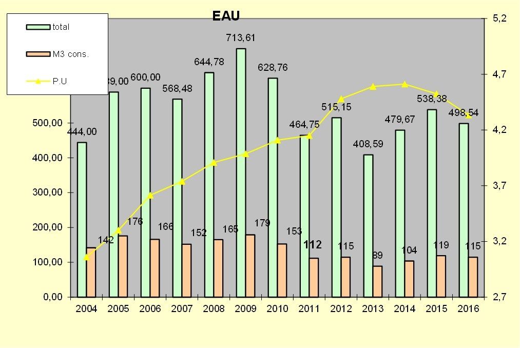 mes consommations personnelles d'eau potable de 2004 à 2016