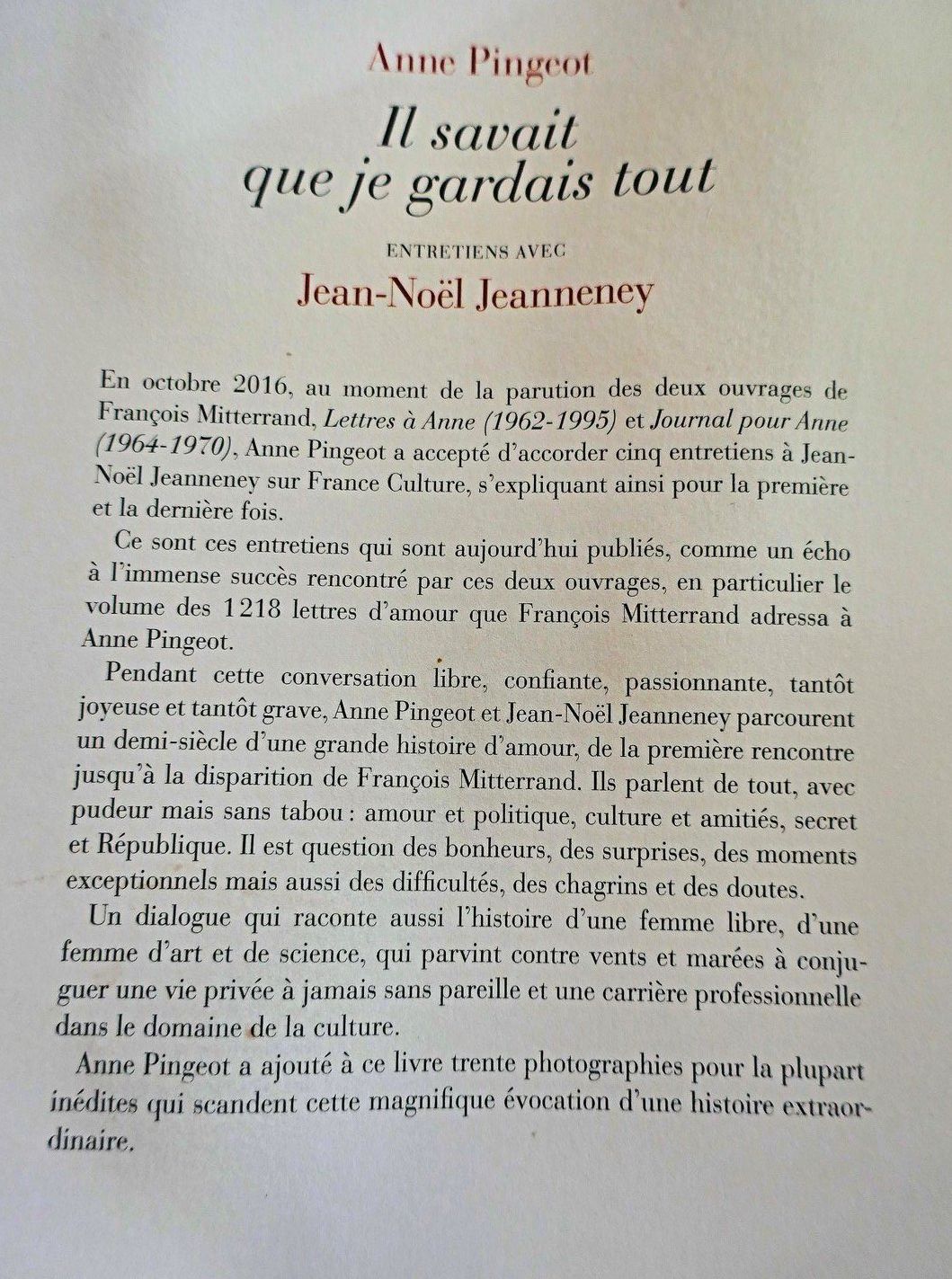 Il savait que je gardais tout. Anne Pingeot. ENTRETIENS AVEC Jean-Noël  Jeannenez - Le blog de Gérard