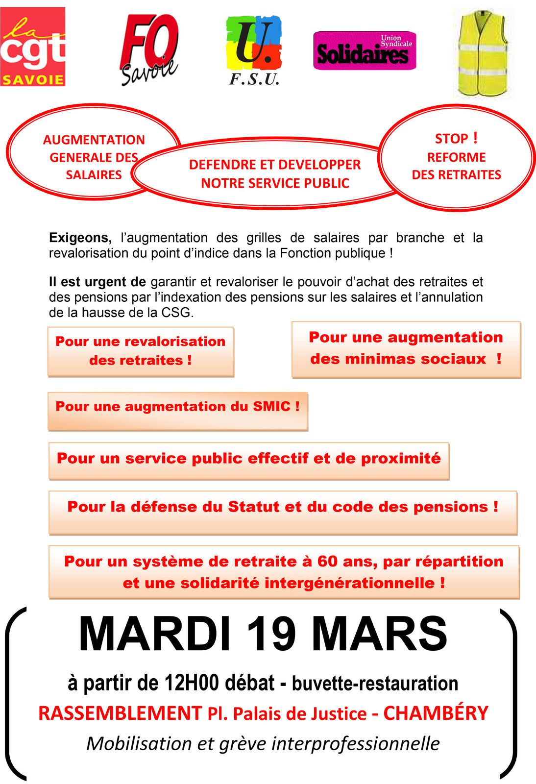 Manifestation Inter professionnelle à Chambéry 19 Mars 