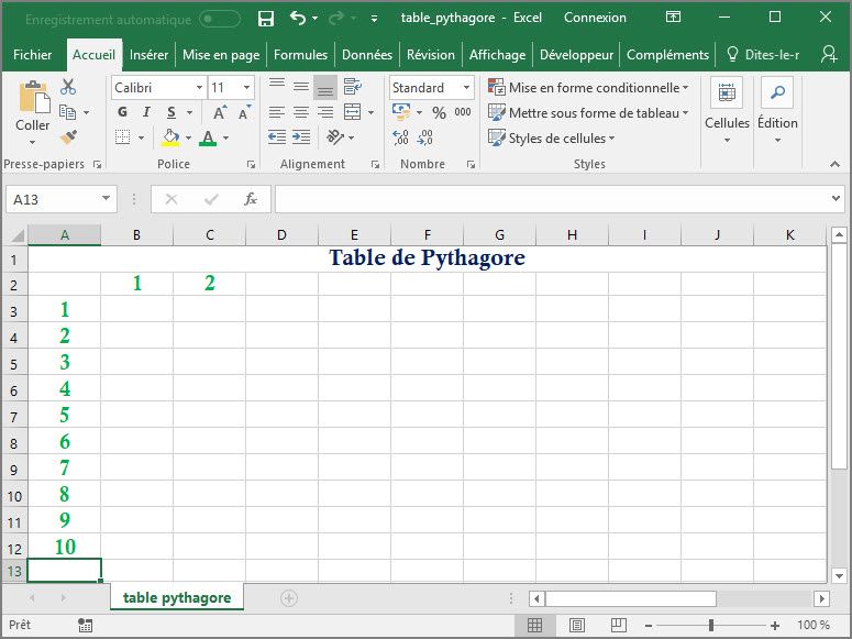 Apprendre à utiliser Excel comme un couteau suisse #5 : Table de Pythagore (suite et fin)