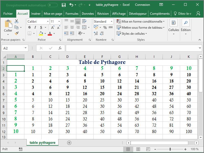 Apprendre à utiliser Excel comme un couteau suisse #5 : Table de Pythagore