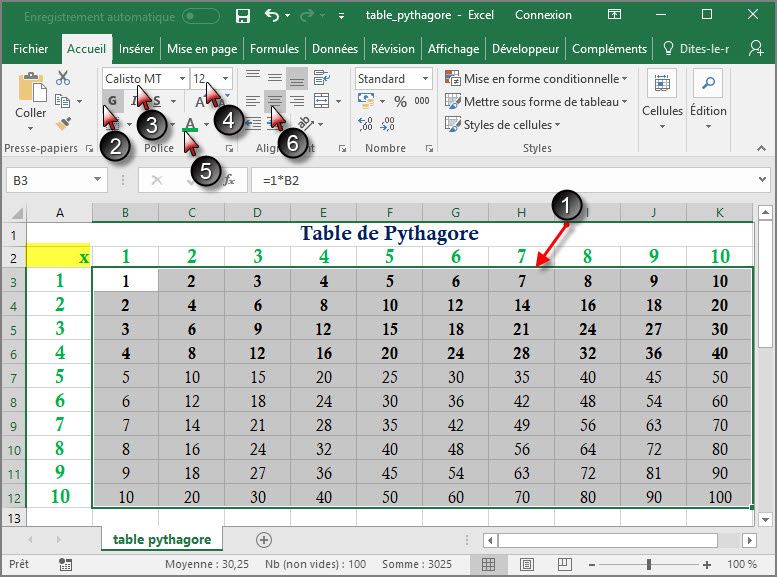 Apprendre à utiliser Excel comme un couteau suisse #5 : Table de Pythagore