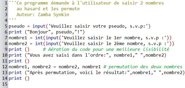 Initiation à la programmation #7 : Atelier #2 - Permuter deux nombres - Le script