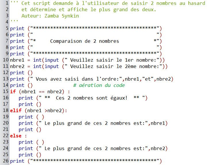 Code source de Comparer 2 nombres - Séquence #1 - Script #1