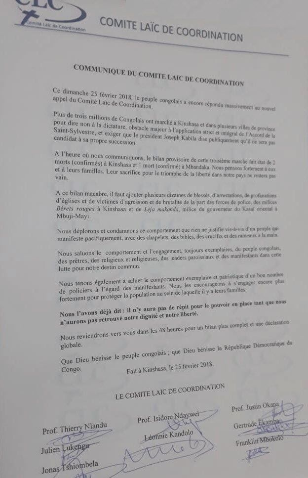 Communiqué du CLC du 25/02/2018