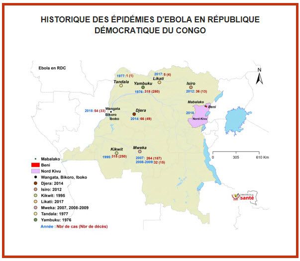 Historique des épidémie d'Ébola en RDC depuis 1976.