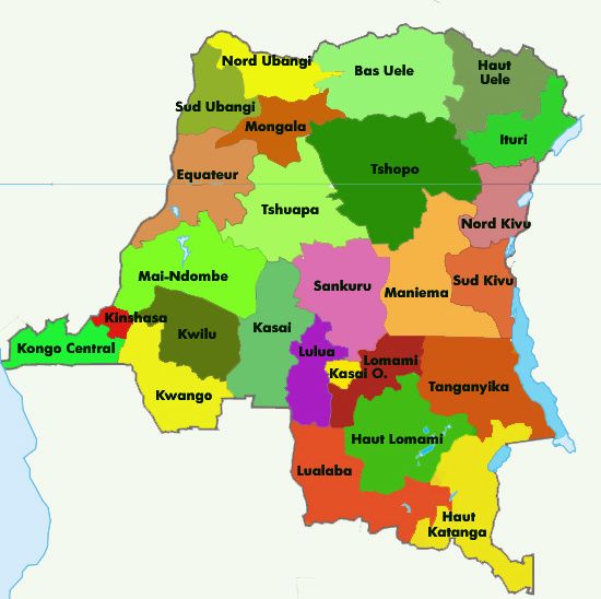 Carte des 26 provinces de la RDC