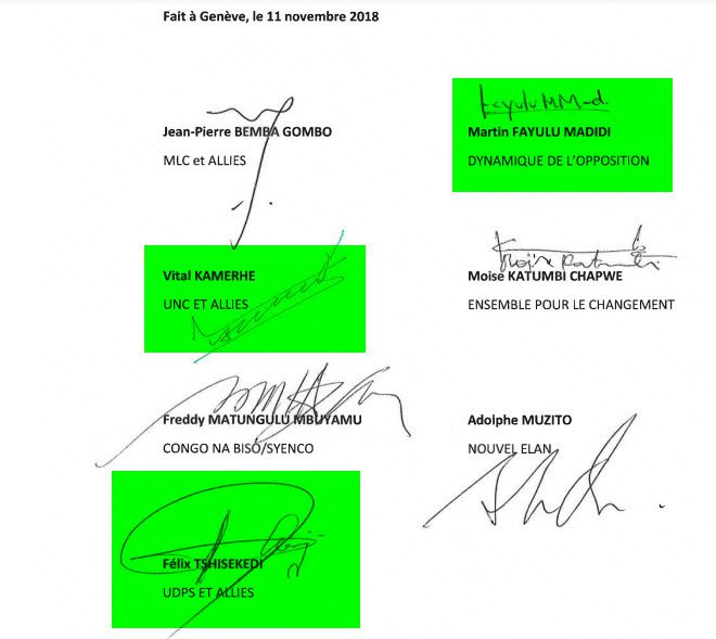 Les signatures de 7 Leaders de la Coalition Lumuka