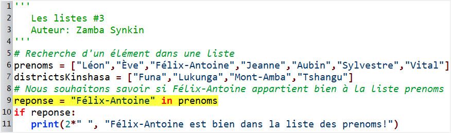 Les listes #3 : Test d'appartenance à une liste