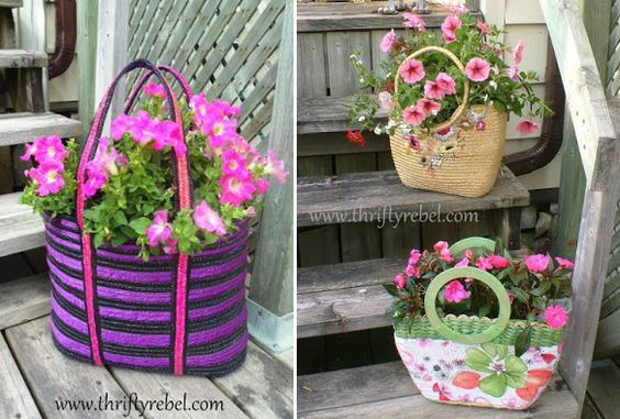 6 Pots de fleurs en objets recyclés