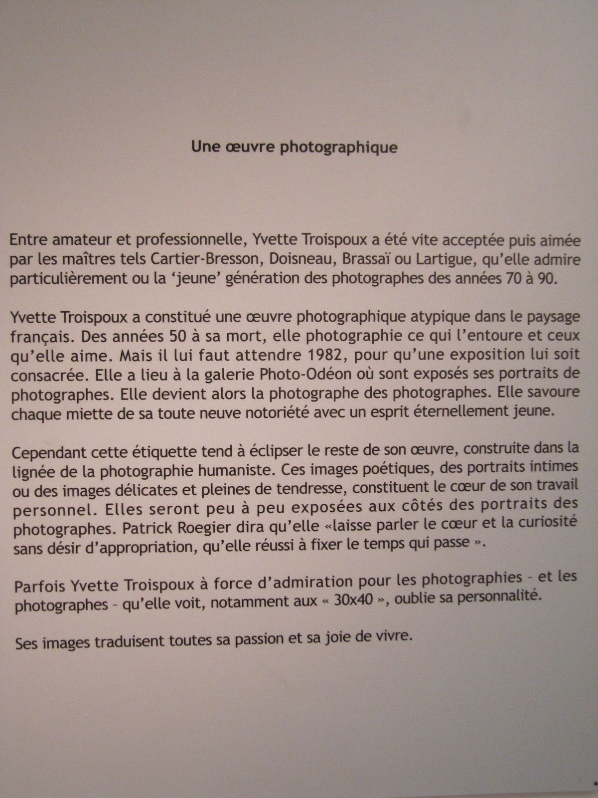 Première exposition rétrospective &quot;Mademoiselle Yvette TROISPOUX, photographe&quot; en novembre 2012, musée du Montparnasse a présenté - Album Photos