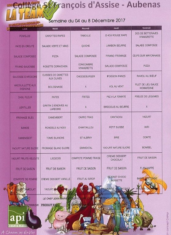 Les menus de la semaine 49 (2017)