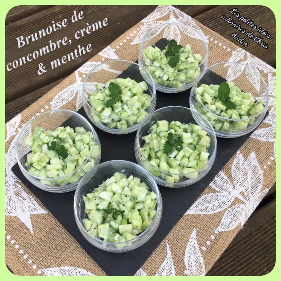 verrines brunoise concombre crème et menthe