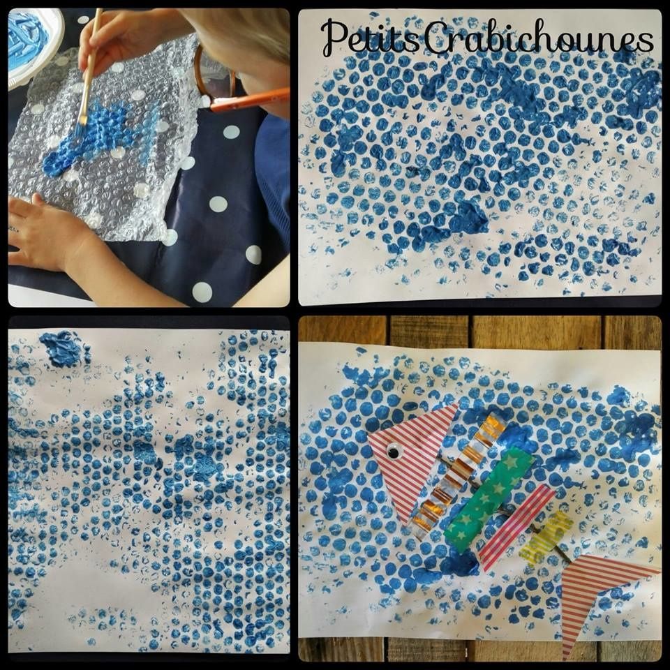 Poisson, papier à bulles et maskingtape. Petits Crabichounes