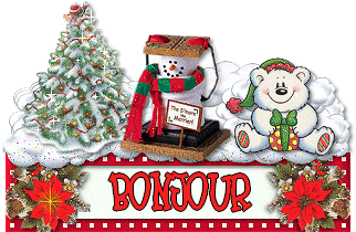 Bonjour - Sapin - Ourson - Gif scintillant - Gratuit - Le Monde des Gifs