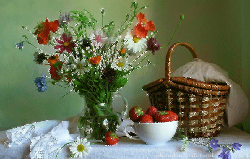 Fleurs - Bouquet - Fraises - Panier - Gif scintillant - Gratuit