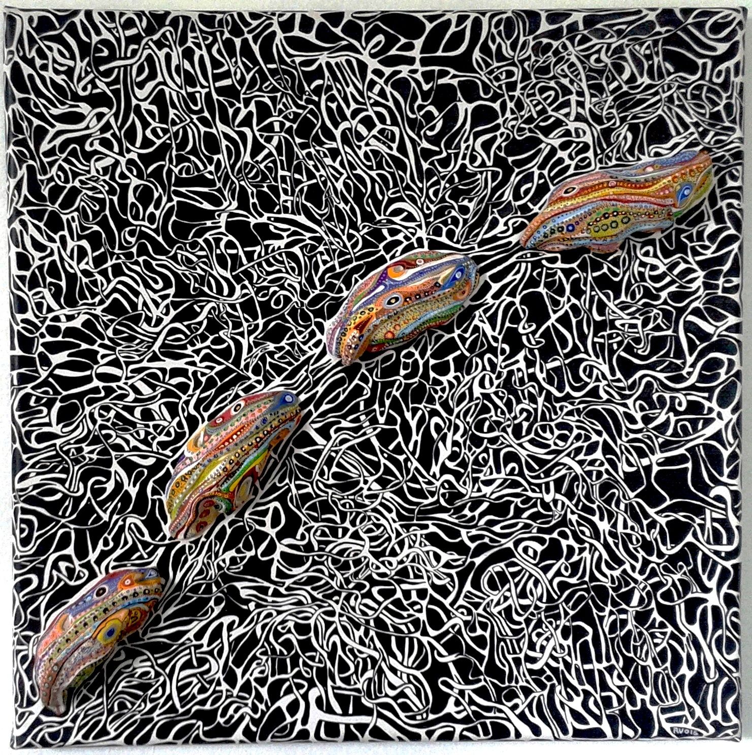 ©Hervé THAREL : BLOCK'S BOARD road 2016 - Gouache T7 sur plastiroc et acrylique sur toile 30cmx30cm
