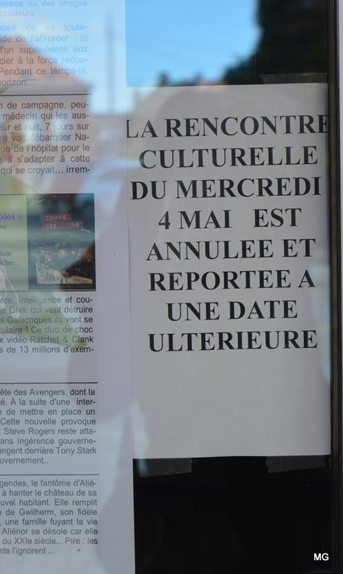 Annulation sans préavis de la Rencontre culturelle du 4 mai 2016.