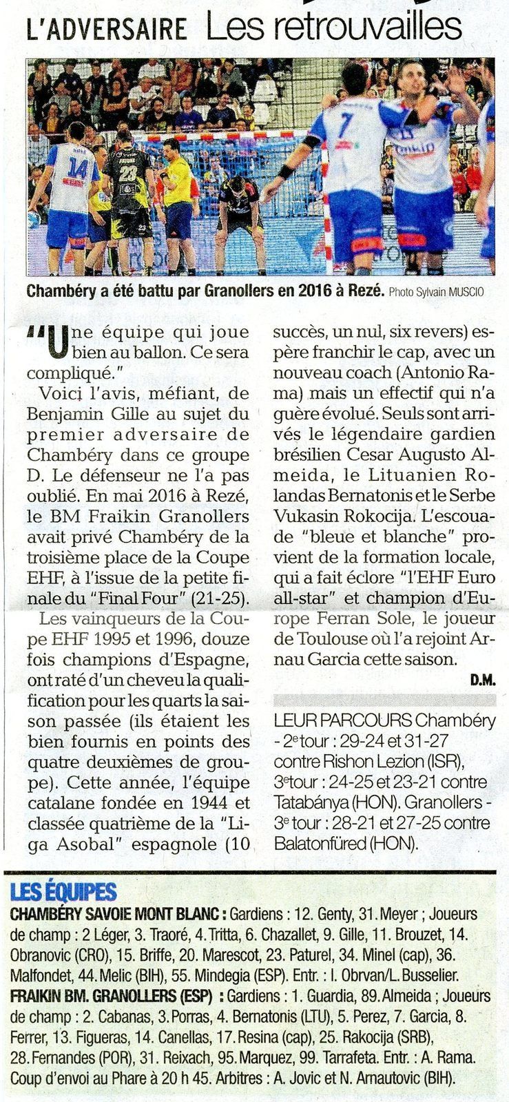 EHF l'adversaire les retrouvailles article du DL 10022018