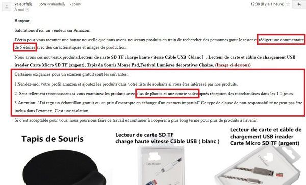 mail vendeur amazon test produit