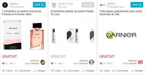 echantillons offre a saisir