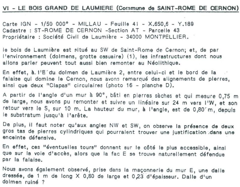 "Inventaire des sites et vestiges archéologiques de la région de Saint Affrique" de Jean Poujol, 1986