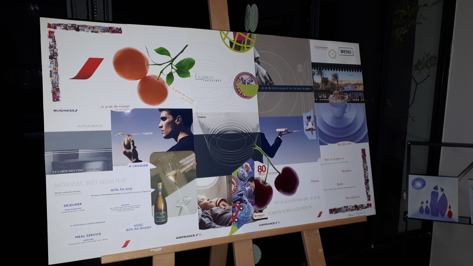 Les Collages d'eMmA MessanA 1er décembre 2019, Collage N°448 "Cuisine & Altitude", pièce unique, qui vient à peine d'être achevé, séchant dans l'atelier  © eMmA MessanA