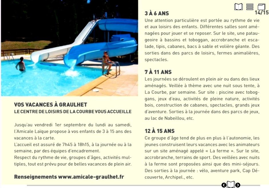 La présentation des séjours sur le magazine municipal de Graulhet (juillet 2017)