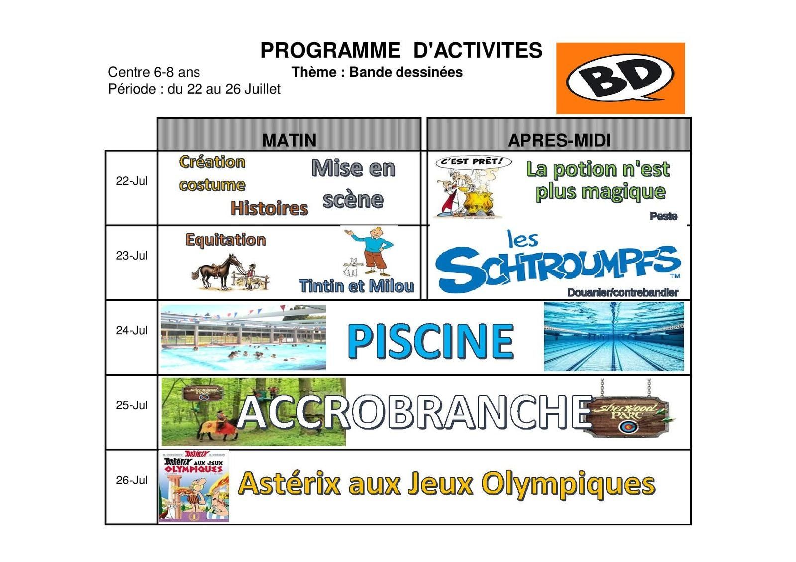 Programme des vacances de Juillet 6-10