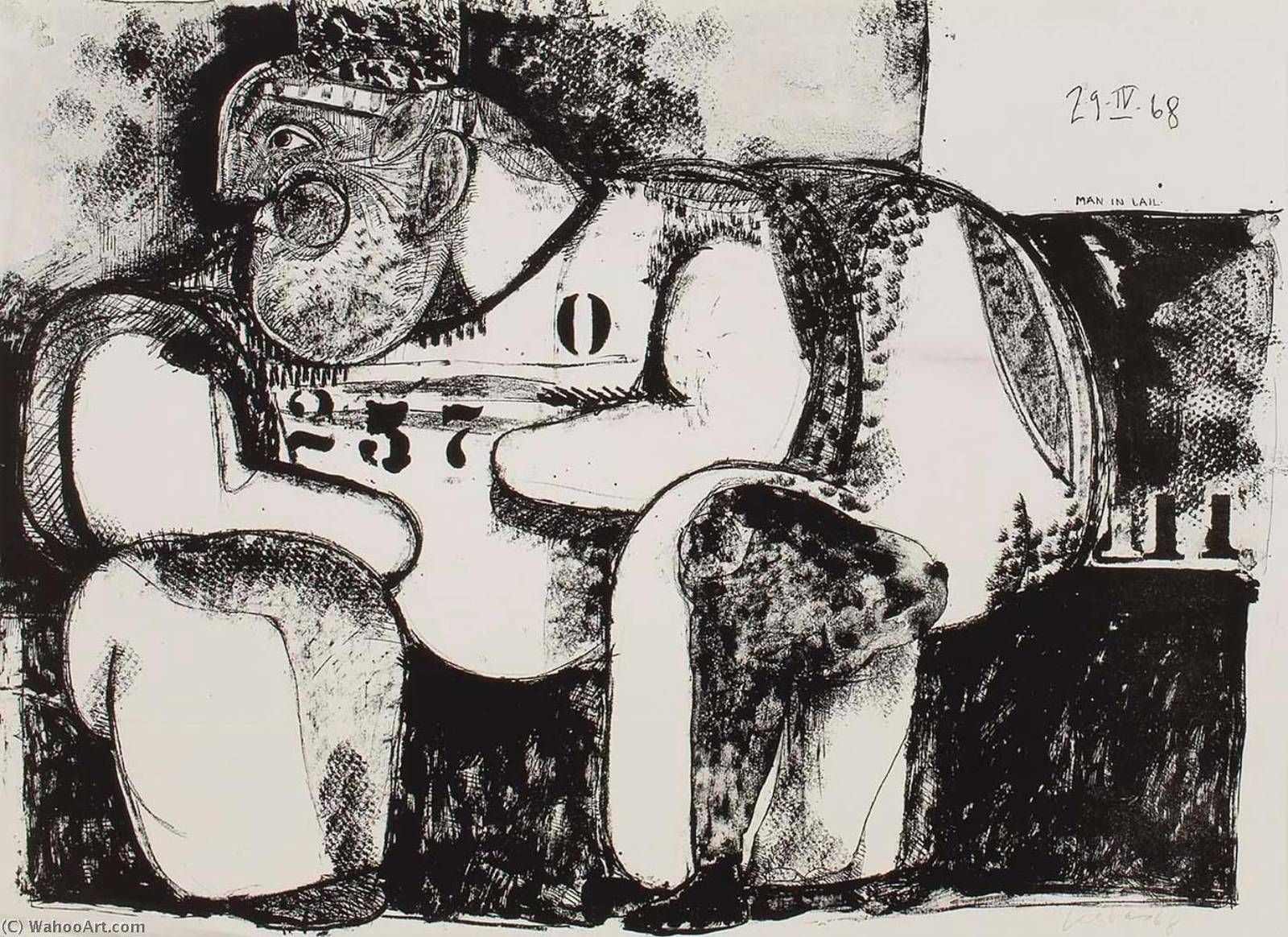 José Luis Cuevas - "Homme en prison" (1968) : des masques pour faire du profit plutôt que pour sauver des vies