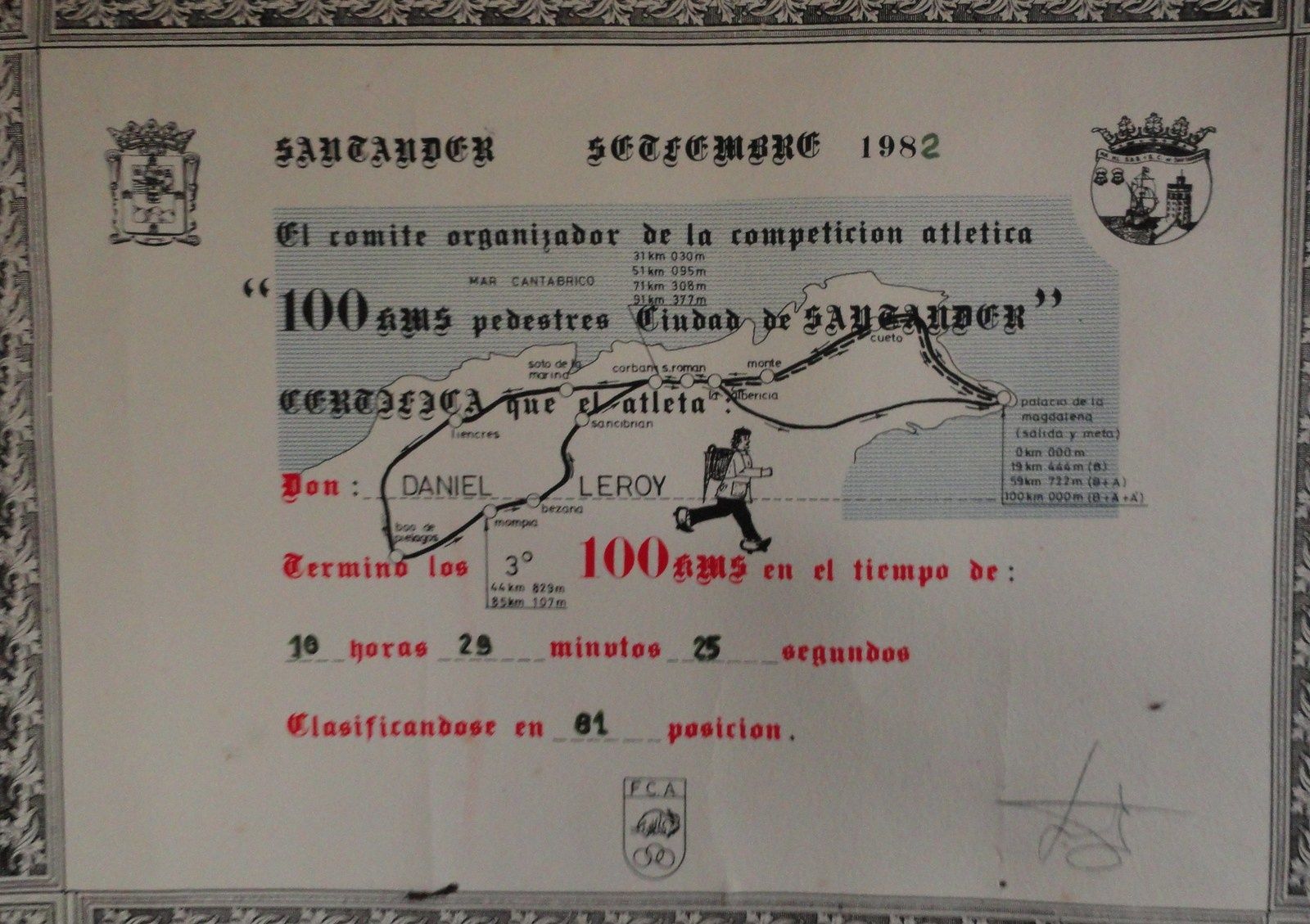 Une vie de sports , (la mienne) Debut La Marche: en 1973 ( 20 km dans ma commune sur un pari ) puis 3 semaines apres Championnat Europe Marche a Pespinster 50 km, tout cela en n'ayant fait aucun sport avant, pui passé sur les longues distances 100 km, 24H etc fondateur du club Spiridon IAUBF, & passage a la courses a pied ( terminé 120 x Marathons (avec 42km de Berlin, Paris, Bruxelles, Albi, etc), 40x 100 km (avec Millau, Belves, Montlucon, plusieurs Championnat de France) 24 H de Biarritz, Gap, Jabbeke Suite a un accident sportif en 1984 ( renversé par un chauffard 42 km au Canada  Chicoutimi)  passé peu a peu au VTT( 3x Paris-Roubaix) & Cyclosportives Masters surtout en France avec 8 ans au Velo Club La Pomme MARSEILLE ( + de 106.500 km a pied & 120.000 km Velo   Maintenant, suite probl