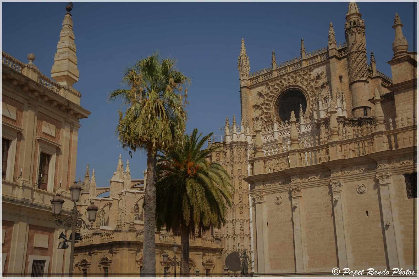La Cathedrale de Sevilla,inaugurée en 1182 devenue gothique, aussi la plus grande, avec des parties de l'ancienne mosquée, ensuite photos dans la ville 
