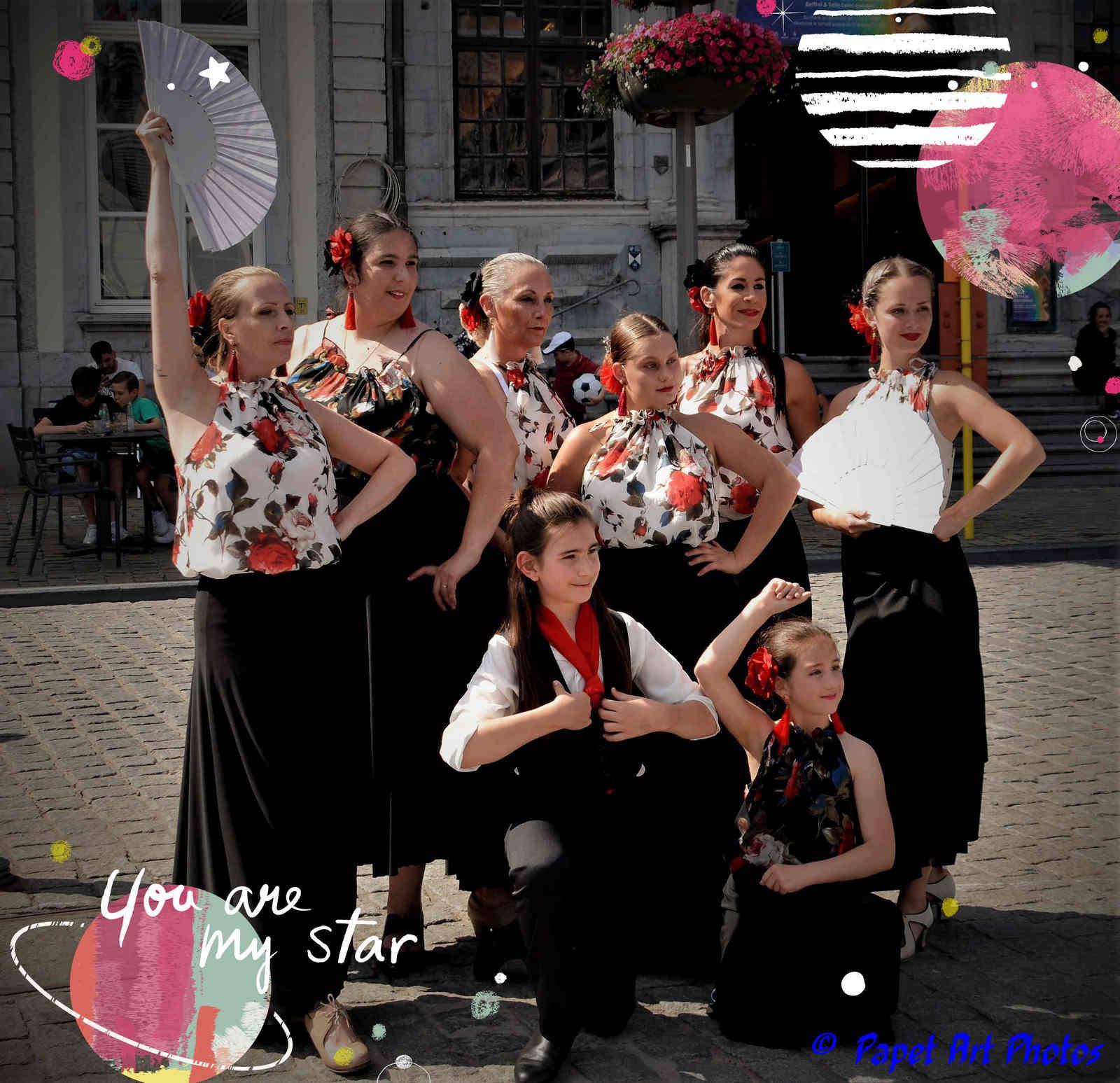 Duende de Flamenco en balade a Mons, Grand Place,  au Jardin du Mayeur a Mons, sous soleil