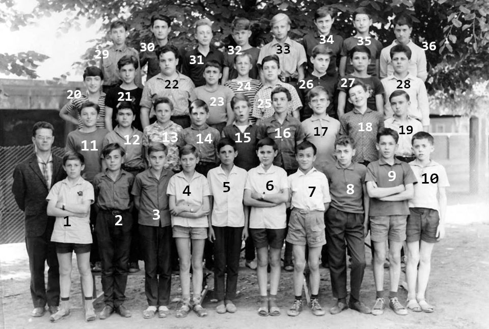 Classe de Fin d'Etudes 2ème année pour l'année scolaire 1963-1964 01: ..... LENTZ 02: Pierre RIGONI 03: Alain HERBULOT 04: Claude FUNCK 05: Pierre SBABO 06: Rémy FERSTLER 07: Michel LÊ 08: Eddy ZANDER 09: ..... MARCHETTI 10: ....... MARCHAL 11: Roger WOLTER 12: ...... BURRIELLO 13: Gaston CHRISTMANN 14: Bruno LITKOWSKI 15: René JUND 16: ...... BOTZONG 17: Raymond WEHR 18: Gérard CHRISTMANN 19: ....... ..... 20: Sylvain RUTILI 21: Théodore WAGNER 22: ..... POLESE 23: ..... ..... 24: Jean Claude FESTLER 25: ..... ..... 26: Serge BON 27: Yves BALDI 28: Gilbert FRAGILI 29: ...... GUIDICE 30: ....... ....... 31: ...... ZAROD 32: ...... GEISLER 33: René KOUN 34: Marcel KLEIN 35: Robert BETTINGER 36: Claude FIORINA