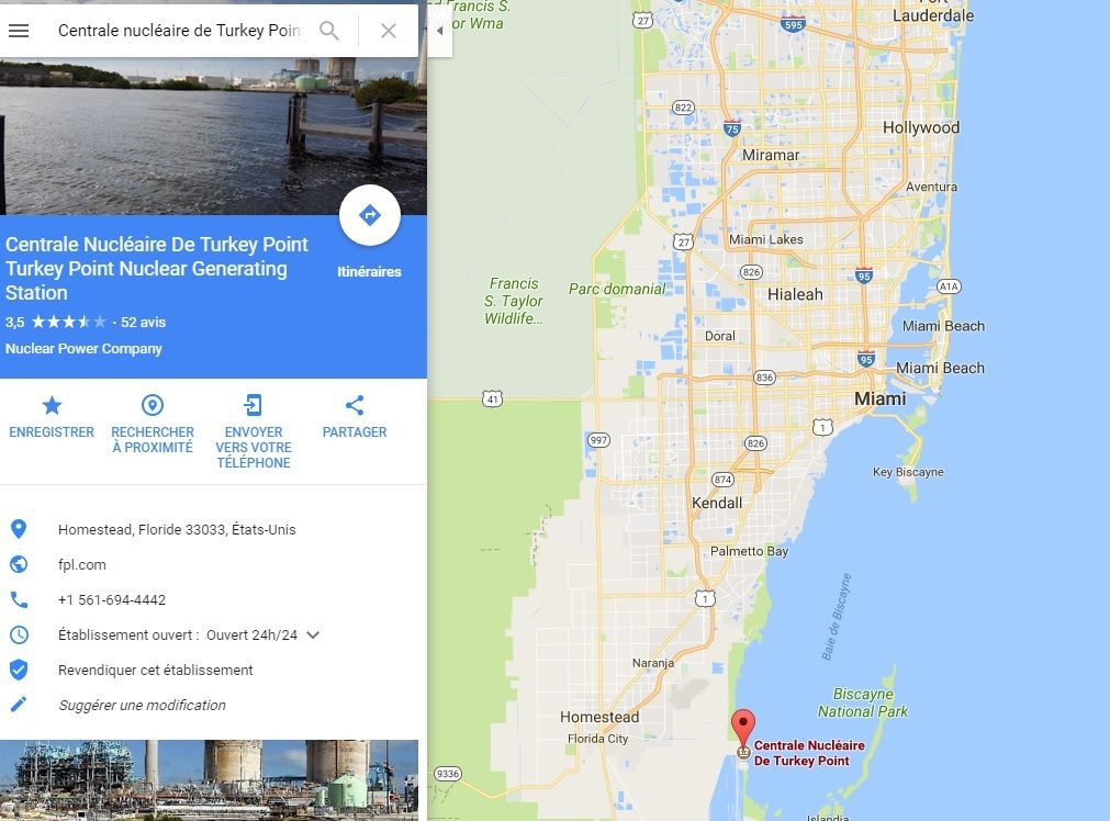 Localisation de la centrale nucléaire Miami