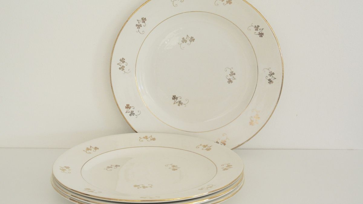 Lot de 4 assiettes L'Amandinoise Décor trèfle doré Vintage - Vintage Family