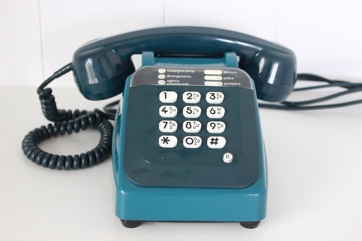 Téléphone à touches S63 Socotel bleu Années 70 - Vintage
