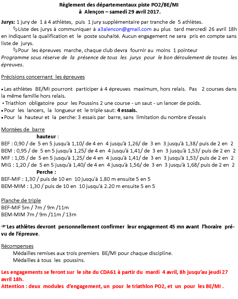 Championnat départemental PO2/BE/MI à Alençon samedi 29 avril 2017