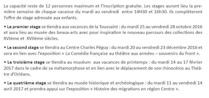 ATELIERS D’ÉCRITURES  ITINERANTS GRATUITS dans les Musées d’Orléans - 1er stage MUSÉE DES BEAUX ARTS 25 au 28 octobre 2016