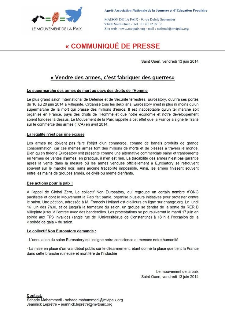 Mouvement de la Paix :  &quot;Vendre des armes c'est fabriquer des guerres&quot;