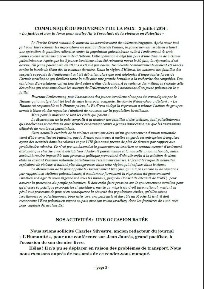 Le dernier Infopaix du Mouvement de la Paix de la Corrèze