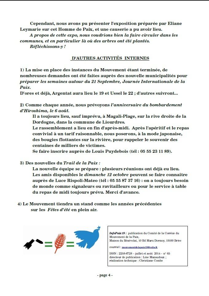 Le dernier Infopaix du Mouvement de la Paix de la Corrèze