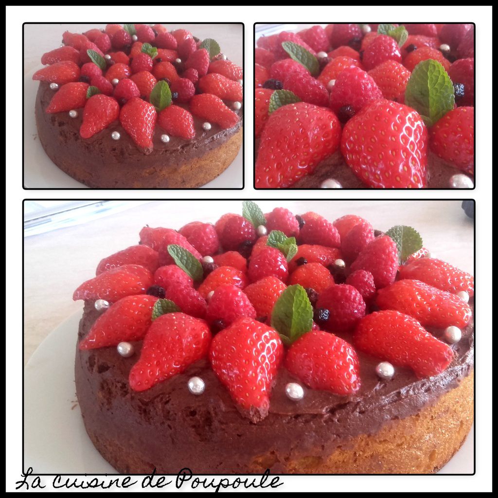 Gateau Aux Fraises Et Framboise Sur Lit De Mousse Au Chocolat Thermomix Ou Sans La Cuisine De Poupoule