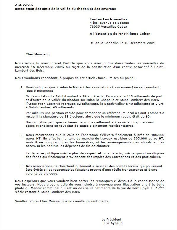 Lettre de M. Jean-Louis Martineau-Lagarde au Maire de St-Lambert le 13.12.2004