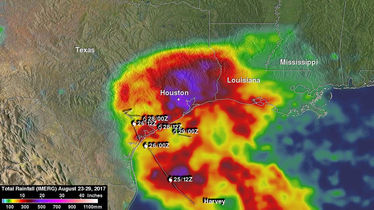 Zugbahn von Hurrikan Harvey vom 23. -29. August 2017 Quelle: NASA JAXA, Hal Pierce