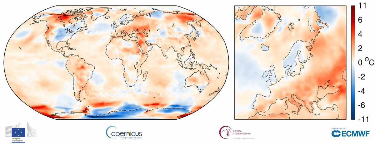 Weltweite Temperaturanomalien im August 2017, im Vergleich zu den Durchschnittstemperaturen im Vergleichszeitraum 1981-2010 Quelle: ECMWF Copernicus Climate Change Service