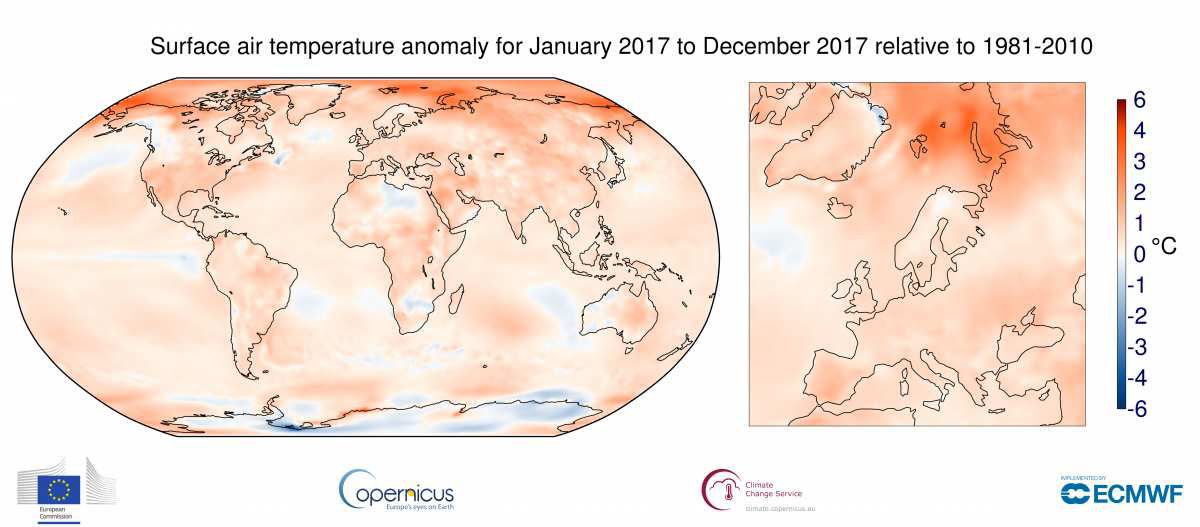 Temperaturanomalien 2017 zum Vergleichszeitraum 1981-2010