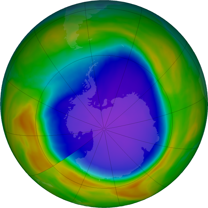 Das Ozonloch über der Antarktis am 17. Oktober 2018 Quelle: NASA Ozone Watch